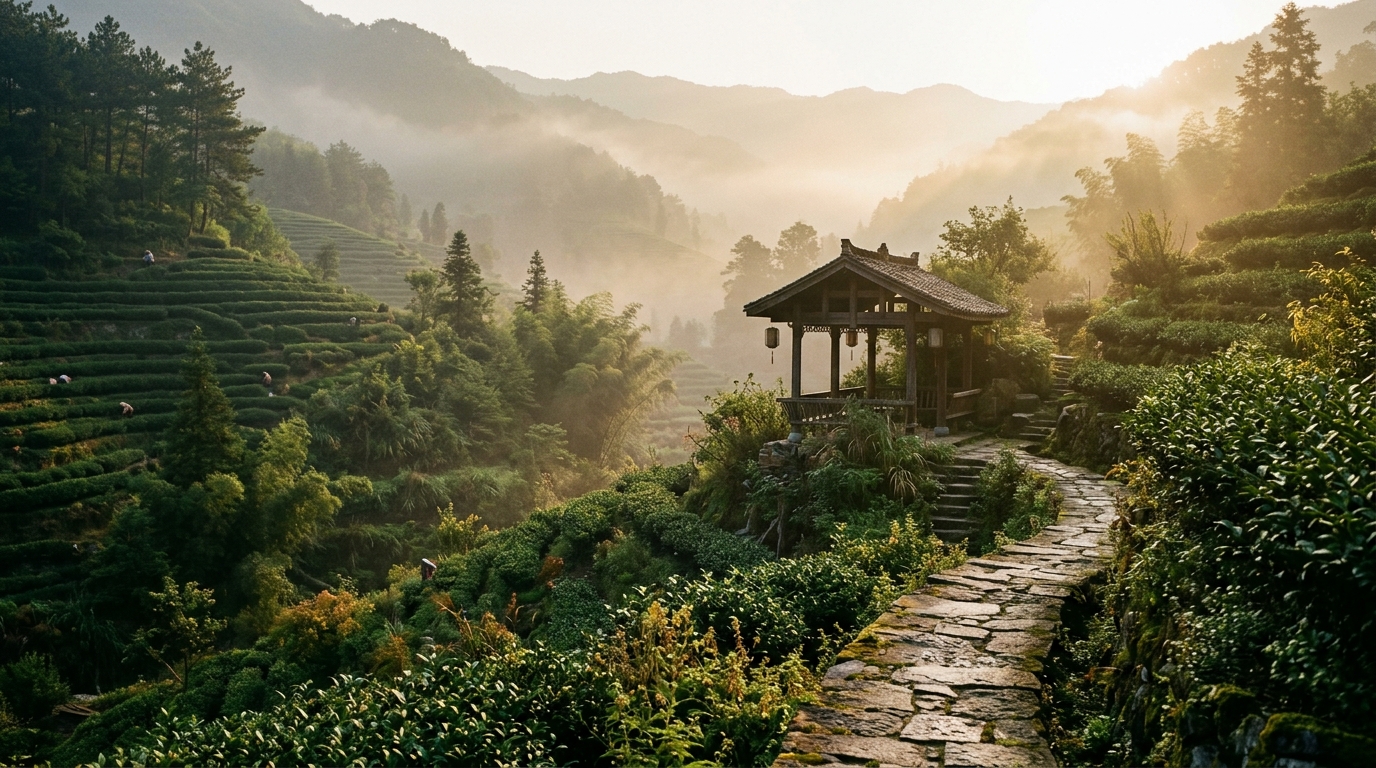 Thung lũng thảo mộc Đạo địa sương sớm trong nắng mai vùng cao